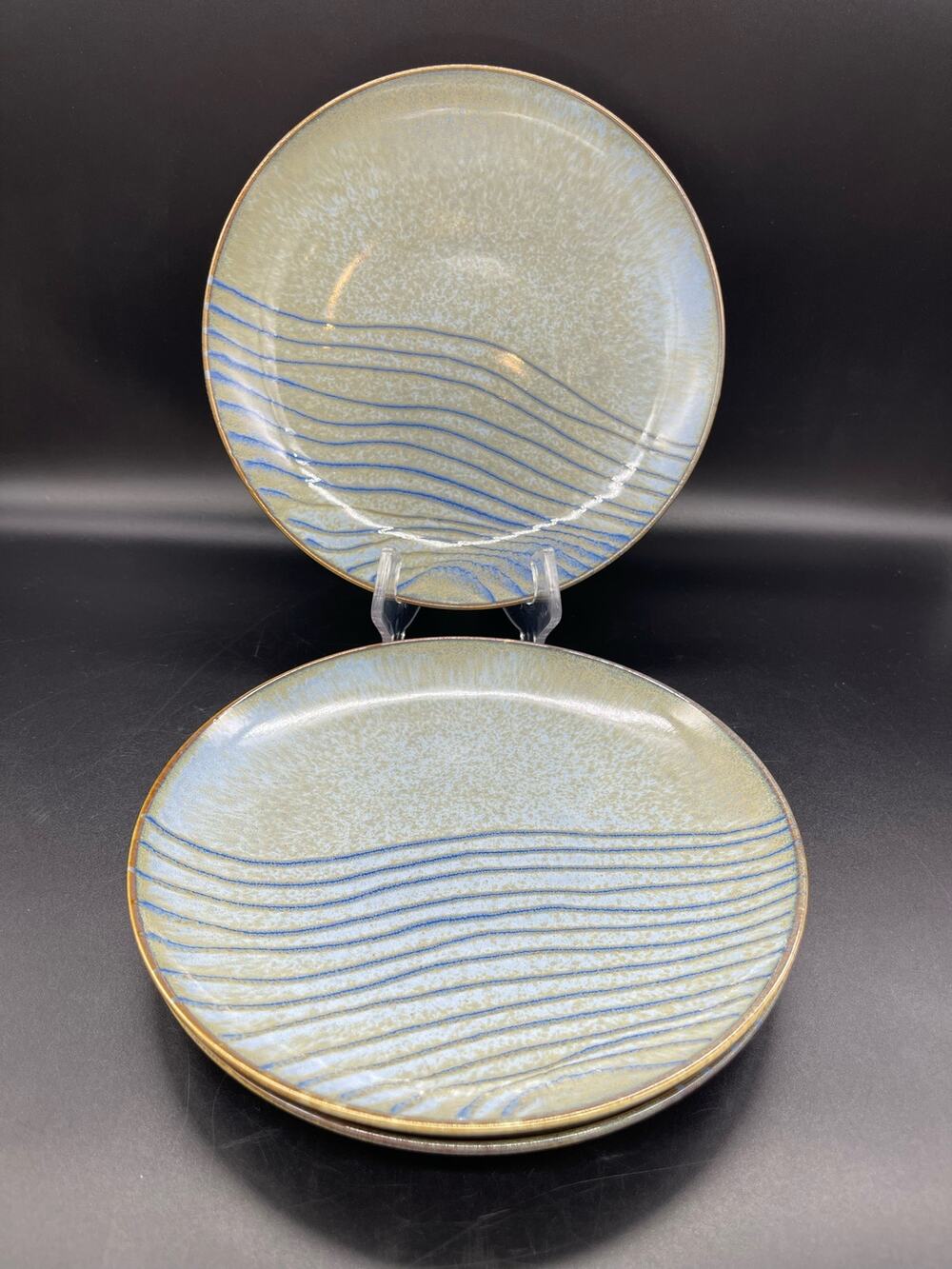Joseph Abboud Mediterranean Waves 1032 Set of 3 Stoneware Salad Plates 8.25"